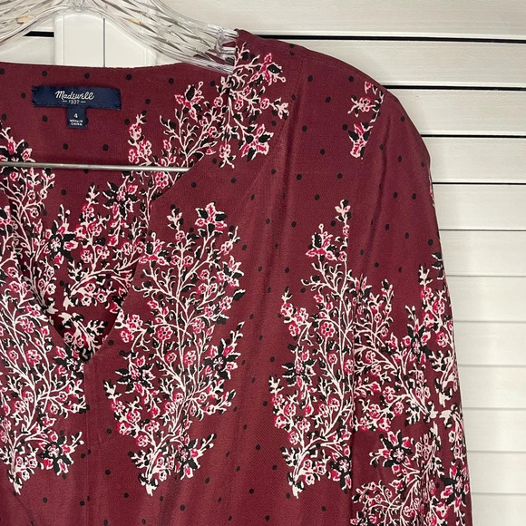 Madewell Silk Lassi Burgundy Floral Polka Dot Mini Pockets Lined Dress Size 4 - Picture 3 of 16